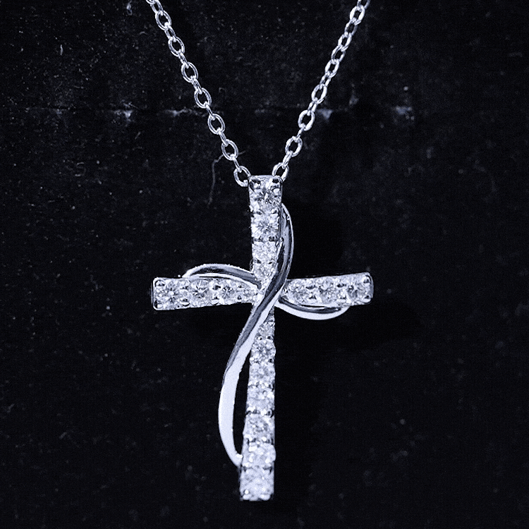 Pave Set Lab Grown Diamond Double Cross Necklace