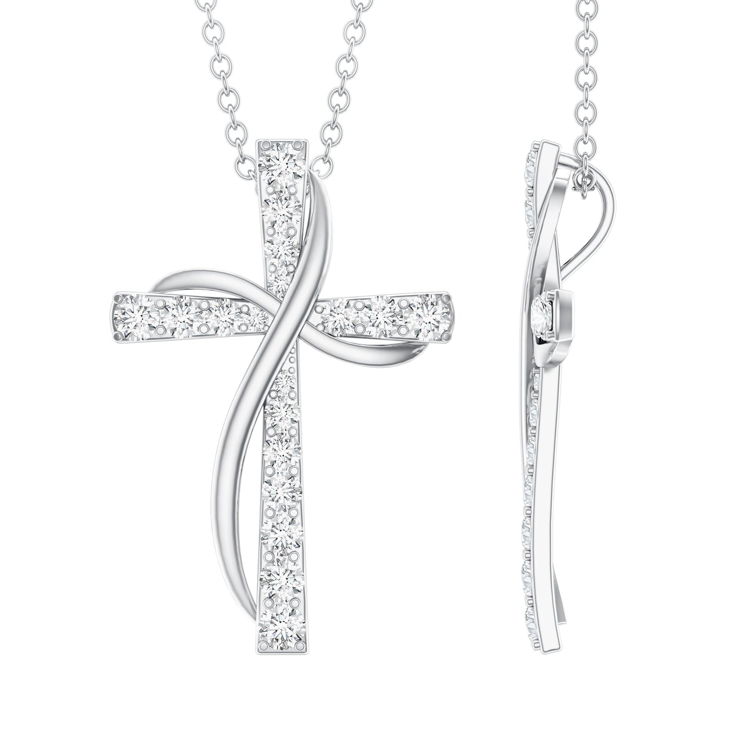 Pave Set Lab Grown Diamond Double Cross Necklace