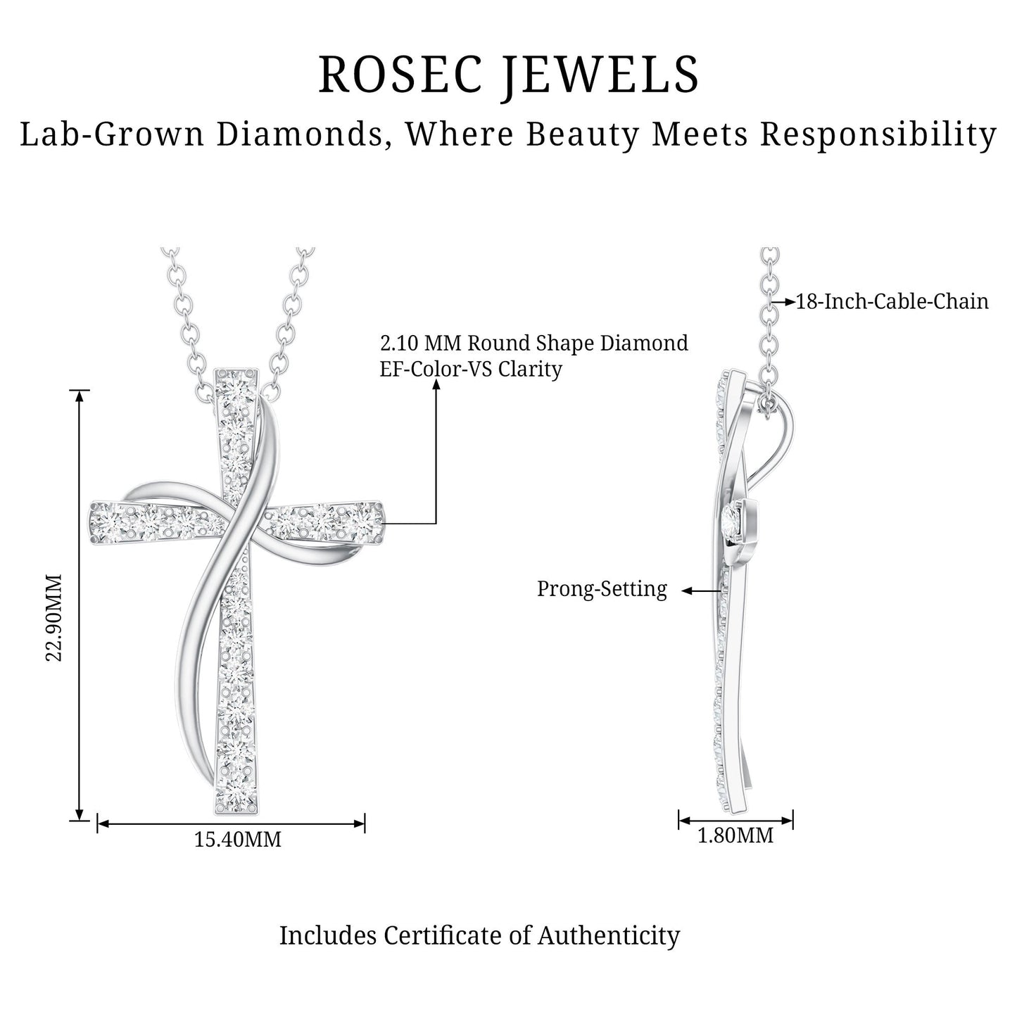 Pave Set Lab Grown Diamond Double Cross Necklace