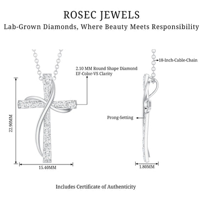 Pave Set Lab Grown Diamond Double Cross Necklace