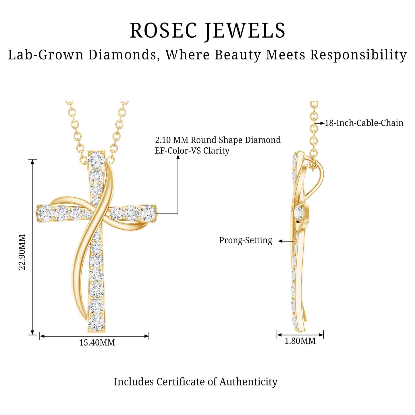 Pave Set Lab Grown Diamond Double Cross Necklace
