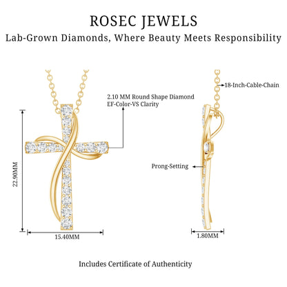 Pave Set Lab Grown Diamond Double Cross Necklace
