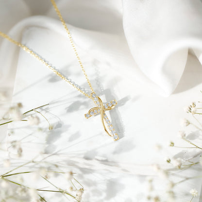 Pave Set Lab Grown Diamond Double Cross Necklace