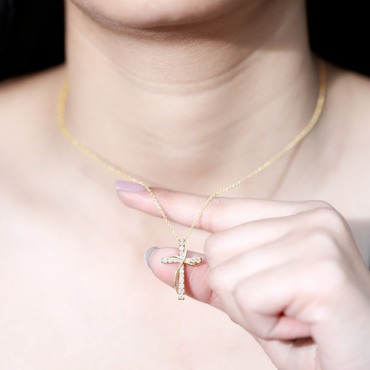 Pave Set Lab Grown Diamond Double Cross Necklace