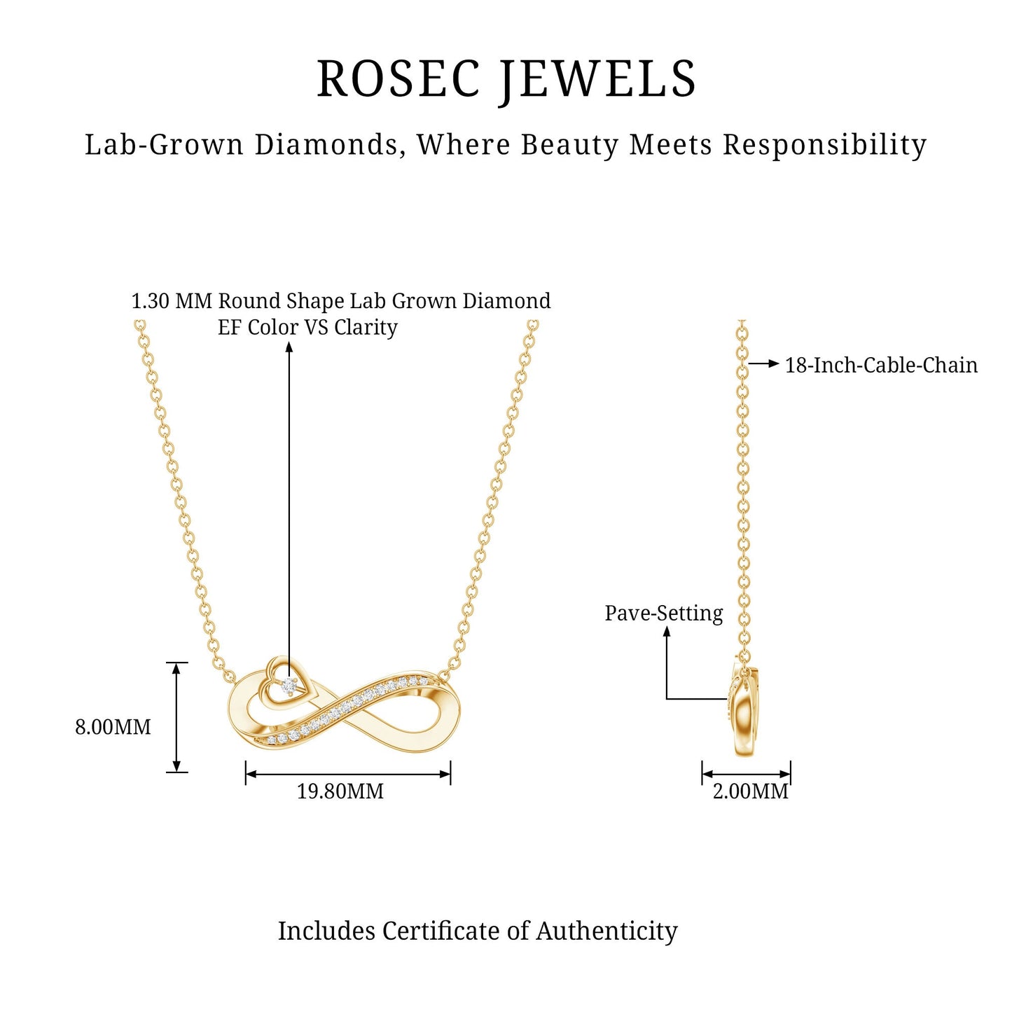 Certified Lab Grown Diamond Infinity Heart Necklace