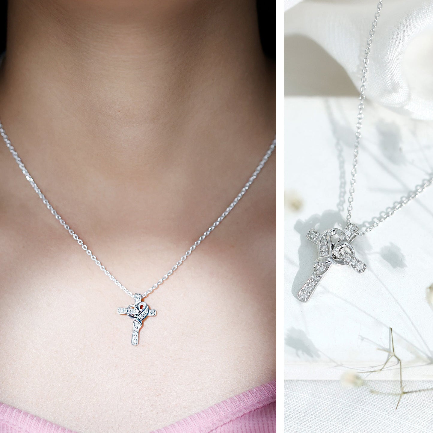 Certified Lab Grown Diamond Heart Cross Necklace