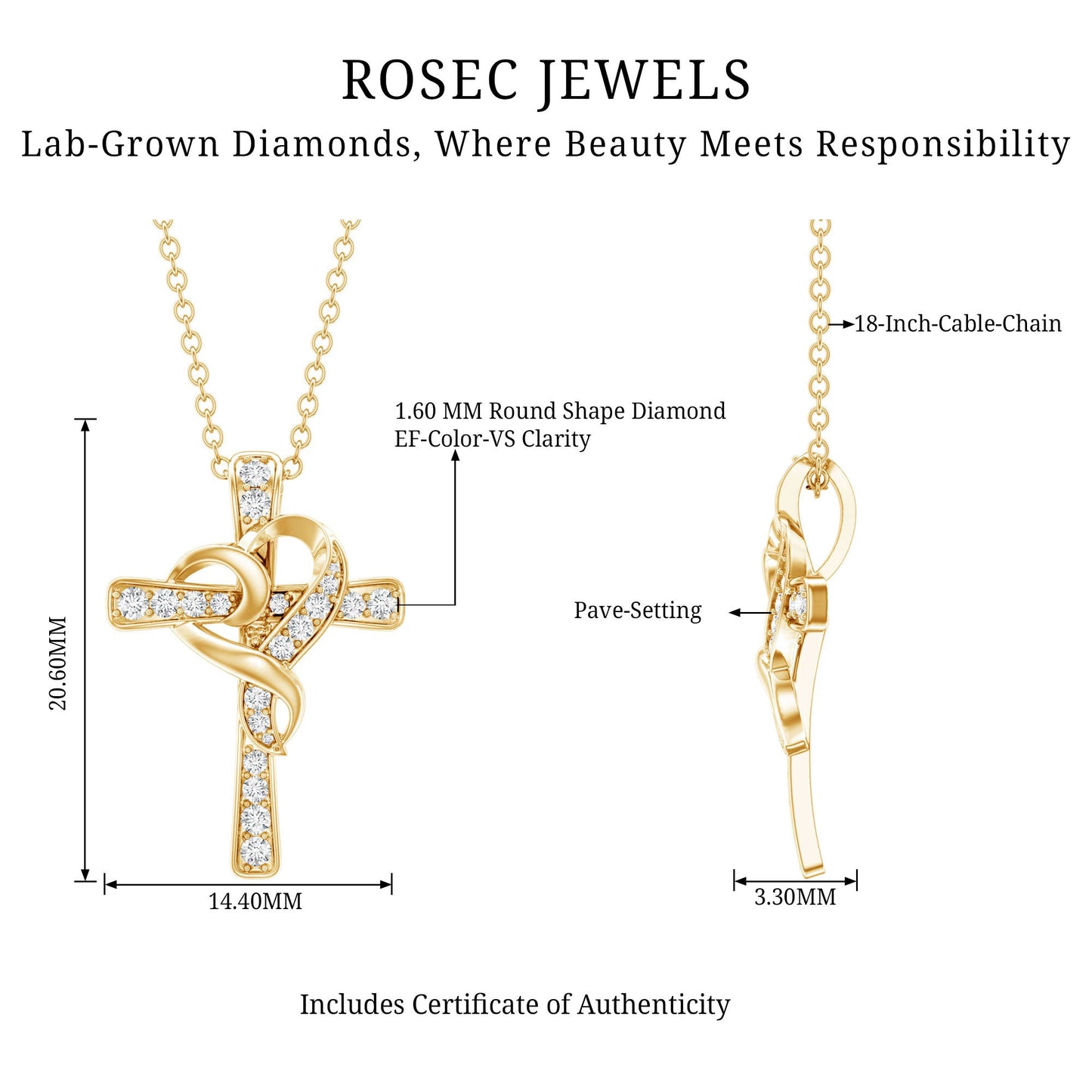 Certified Lab Grown Diamond Heart Cross Necklace