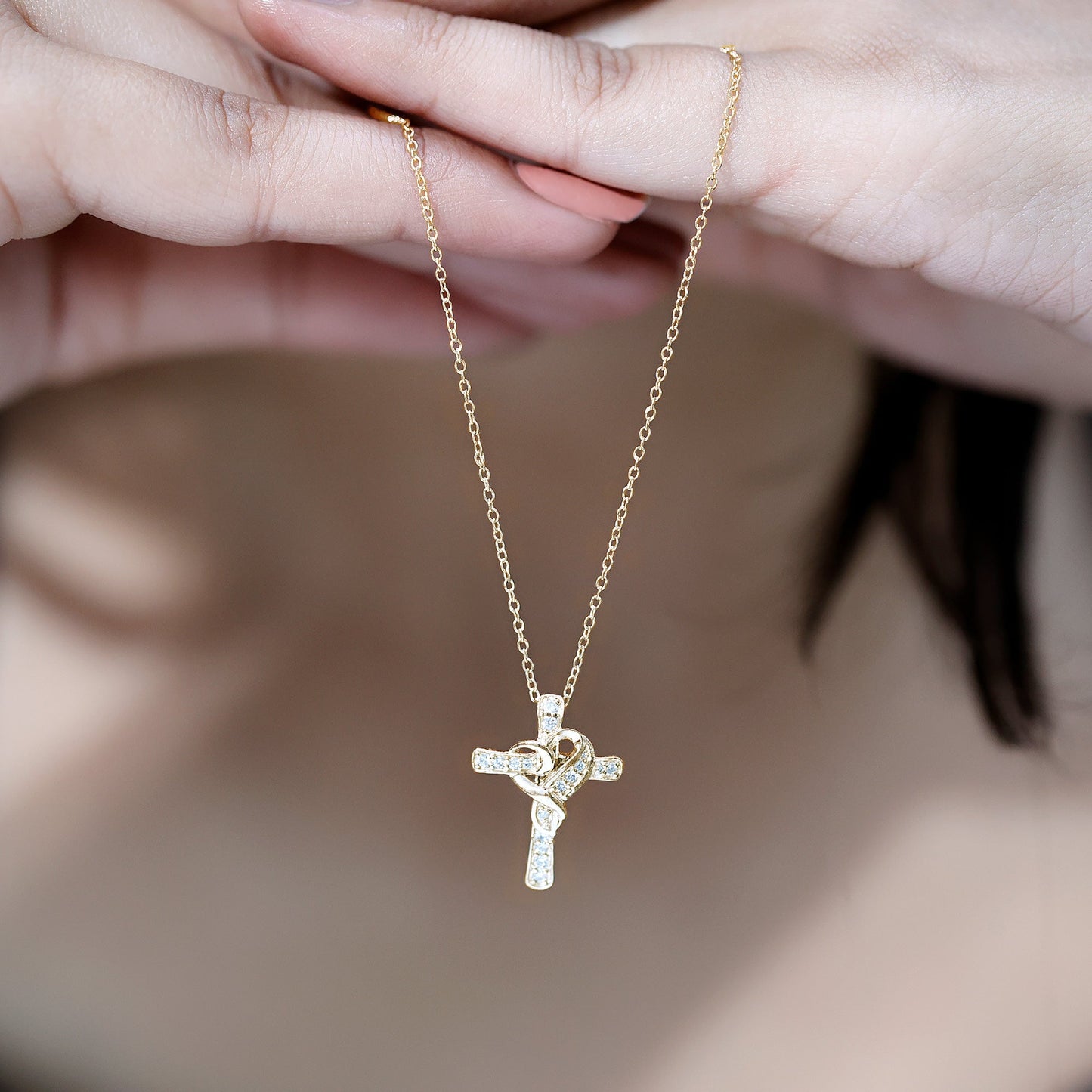 Certified Lab Grown Diamond Heart Cross Necklace