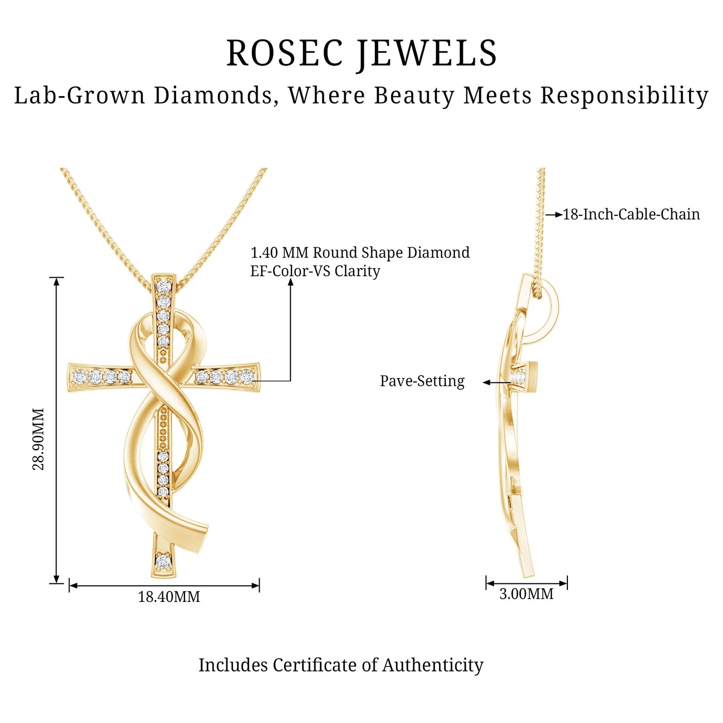 Certified Lab Grown Diamond Accent Cross Infinity Necklace