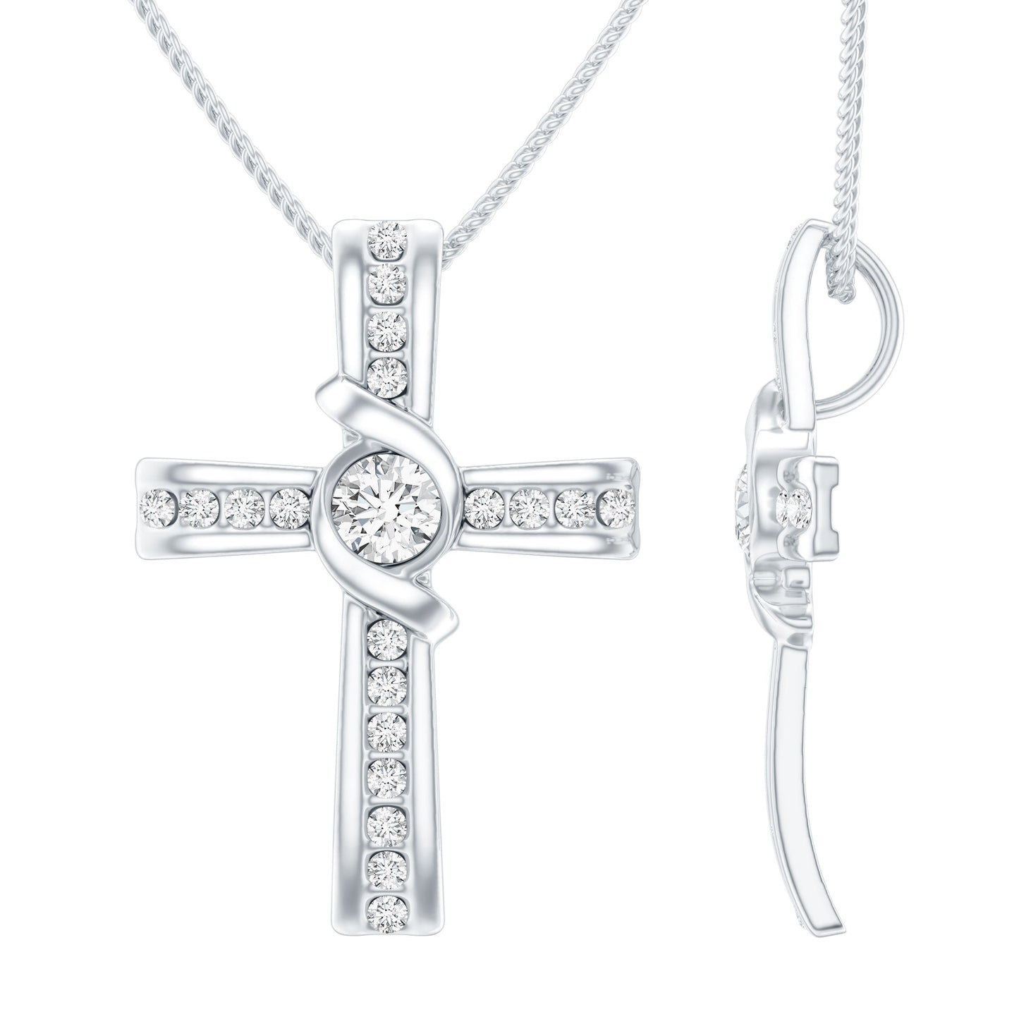 Bezel Set Lab Grown Diamond Cross Religious Necklace
