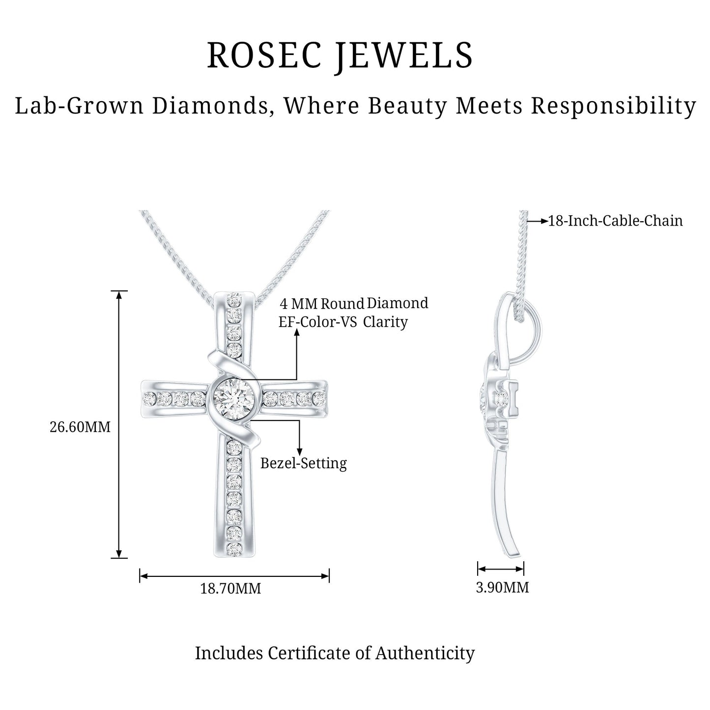 Bezel Set Lab Grown Diamond Cross Religious Necklace