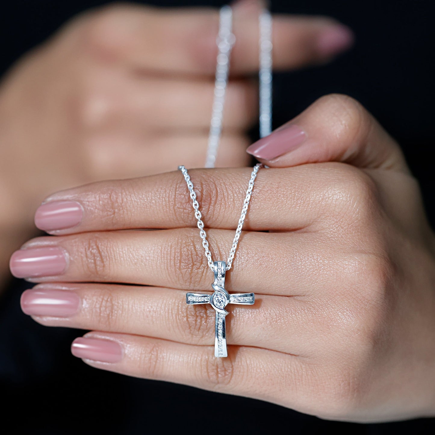 Bezel Set Lab Grown Diamond Cross Religious Necklace
