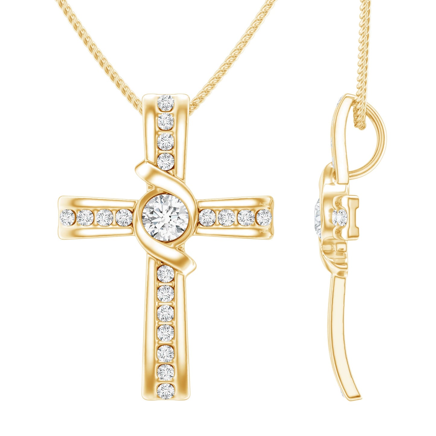Bezel Set Lab Grown Diamond Cross Religious Necklace