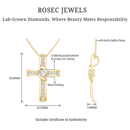 Bezel Set Lab Grown Diamond Cross Religious Necklace