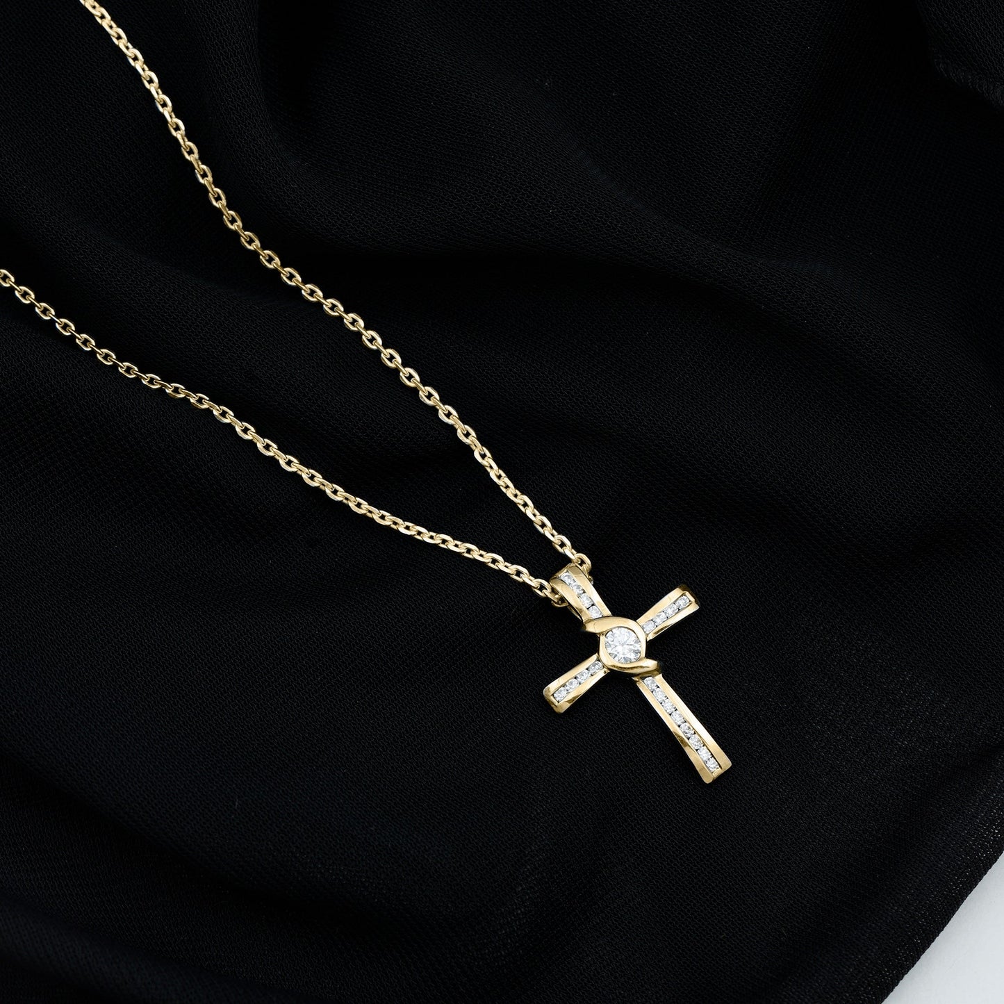 Bezel Set Lab Grown Diamond Cross Religious Necklace