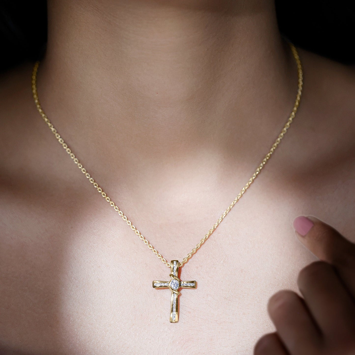 Bezel Set Lab Grown Diamond Cross Religious Necklace