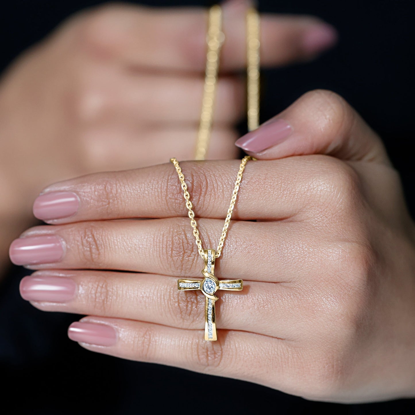 Bezel Set Lab Grown Diamond Cross Religious Necklace
