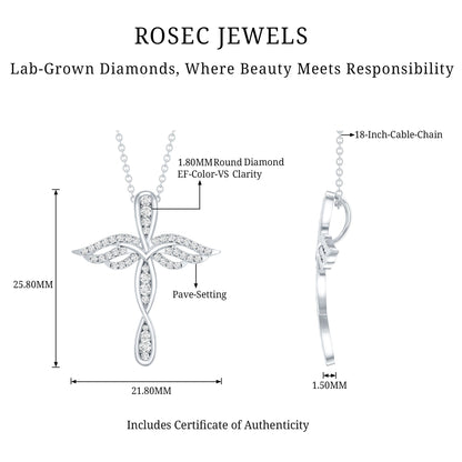 Certified Lab Grown Diamond Prong Set Cross Angel Necklace