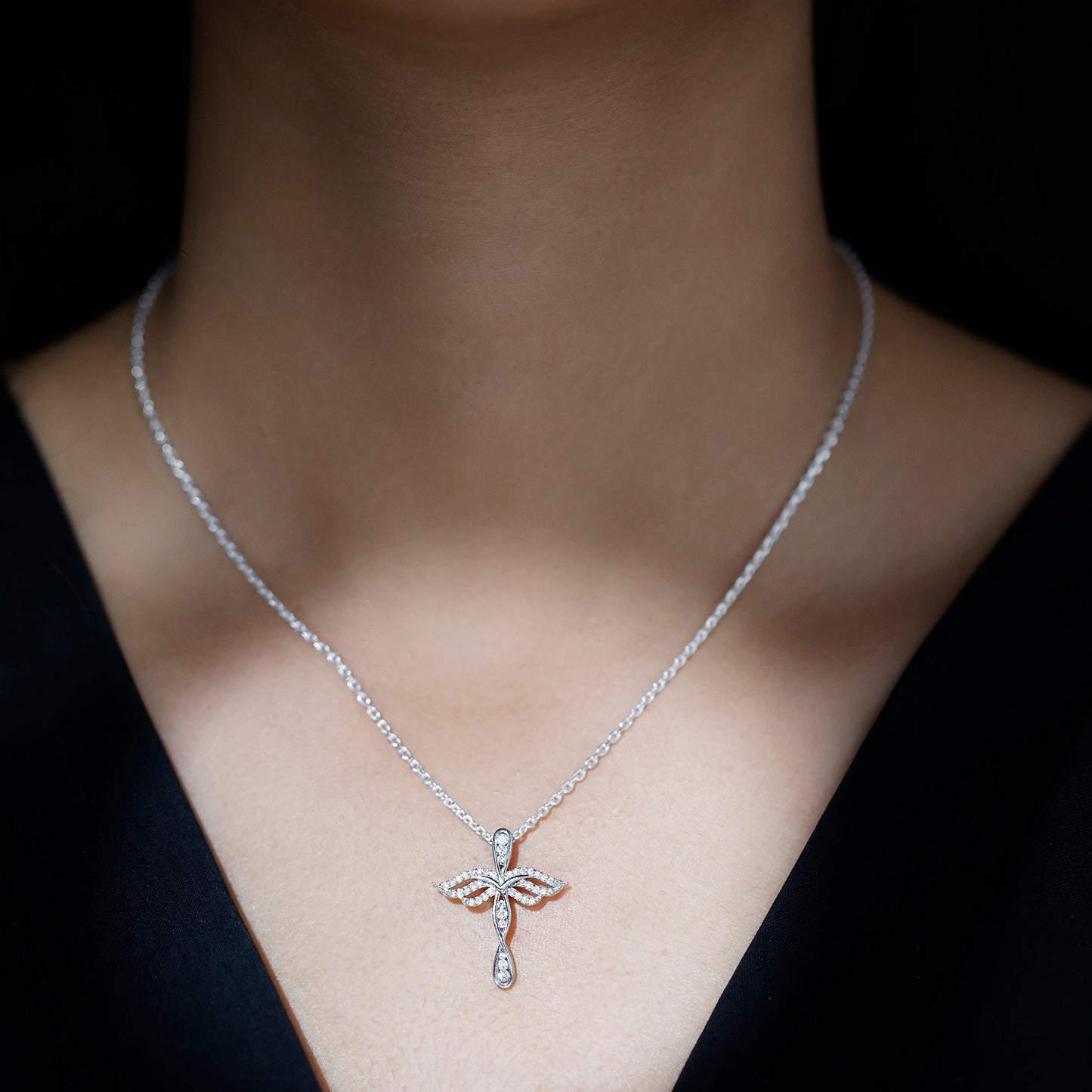 Certified Lab Grown Diamond Prong Set Cross Angel Necklace