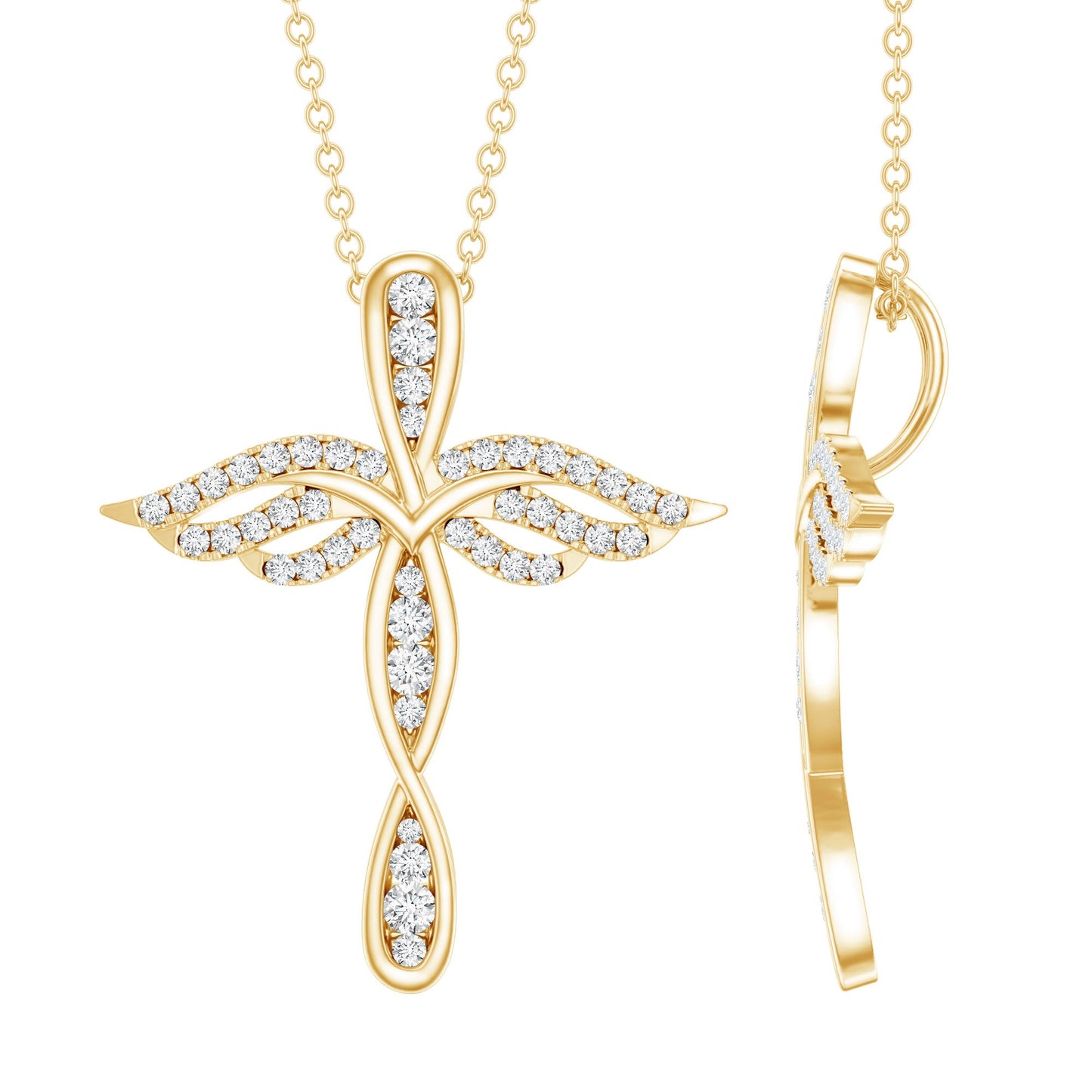 Certified Lab Grown Diamond Prong Set Cross Angel Necklace