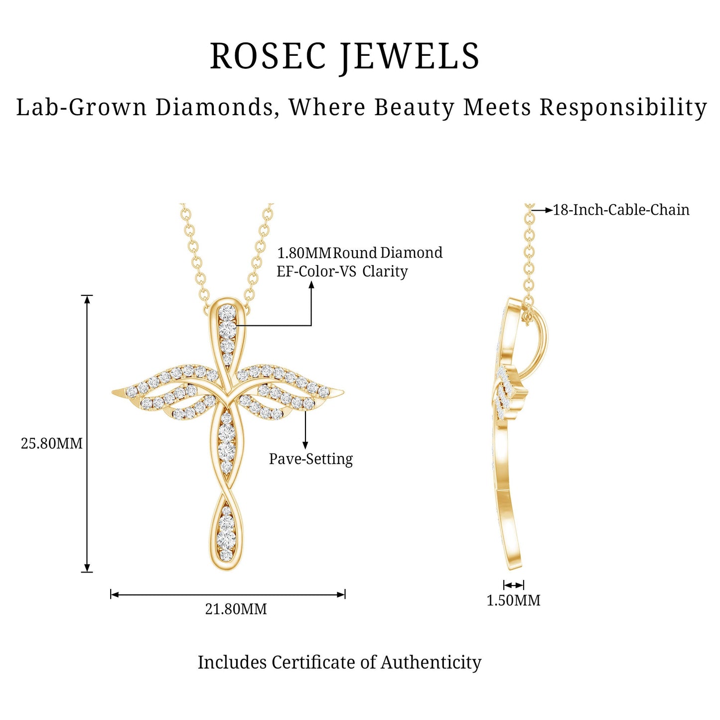 Certified Lab Grown Diamond Prong Set Cross Angel Necklace