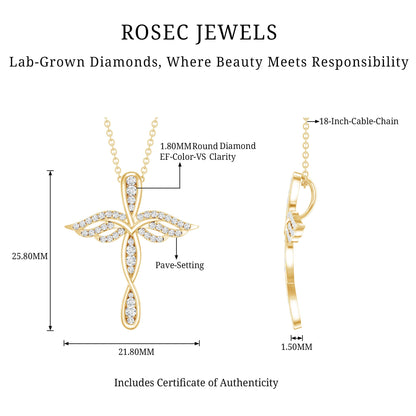 Certified Lab Grown Diamond Prong Set Cross Angel Necklace