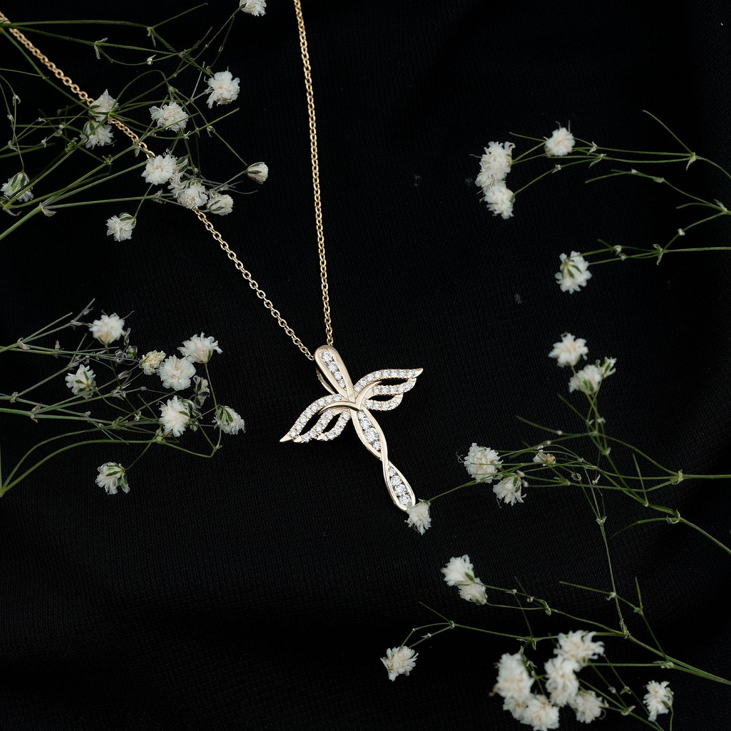 Certified Lab Grown Diamond Prong Set Cross Angel Necklace