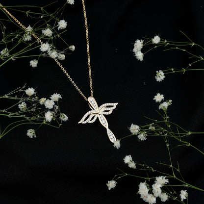 Certified Lab Grown Diamond Prong Set Cross Angel Necklace