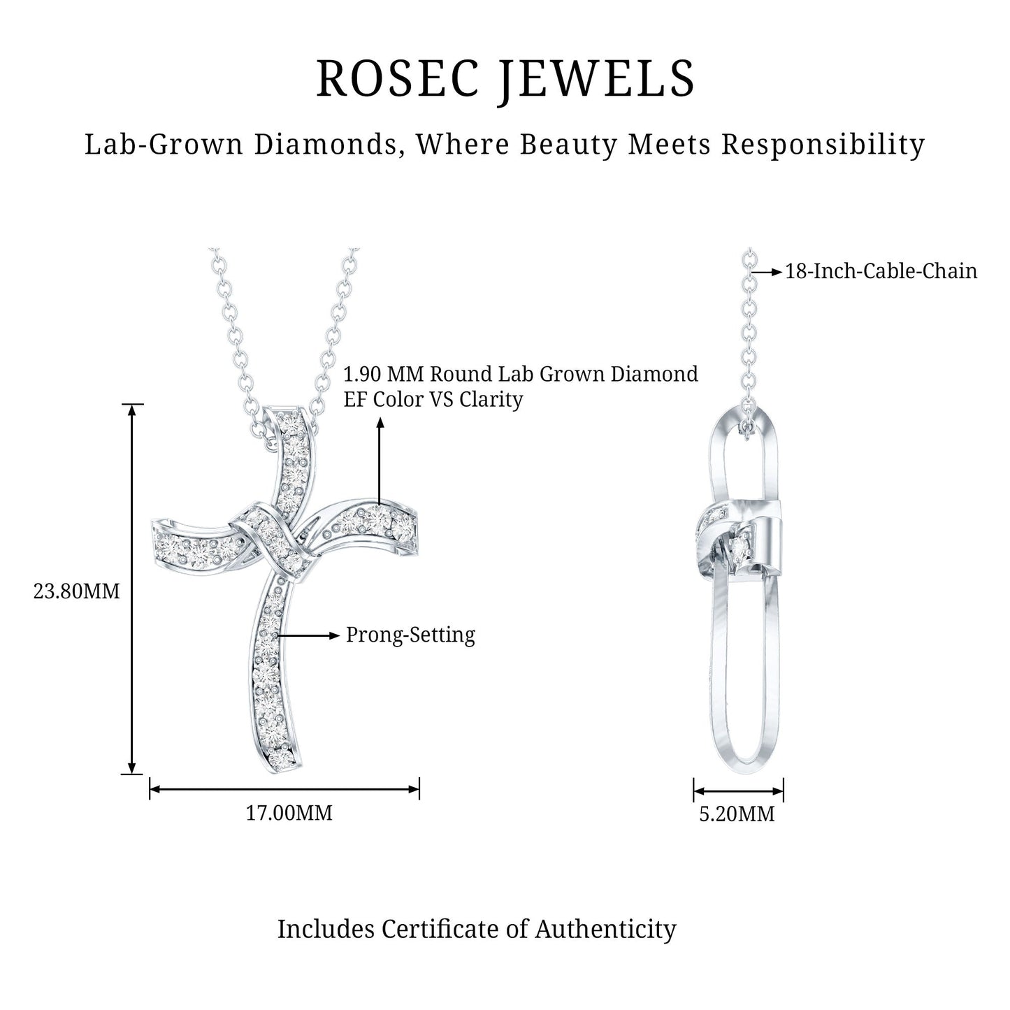 Certified Lab Grown Diamond Catholic Cross Pendant