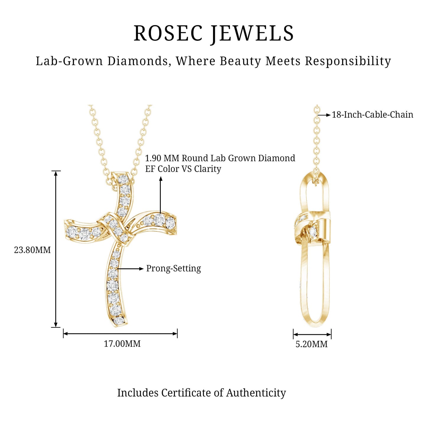 Certified Lab Grown Diamond Catholic Cross Pendant