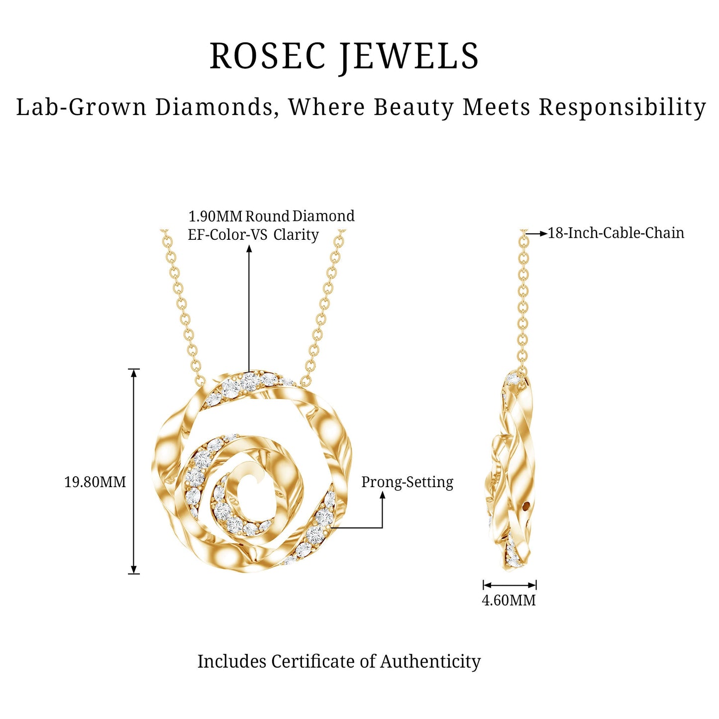 Lab Grown Diamond Pave Set Swirl Pendant Necklace