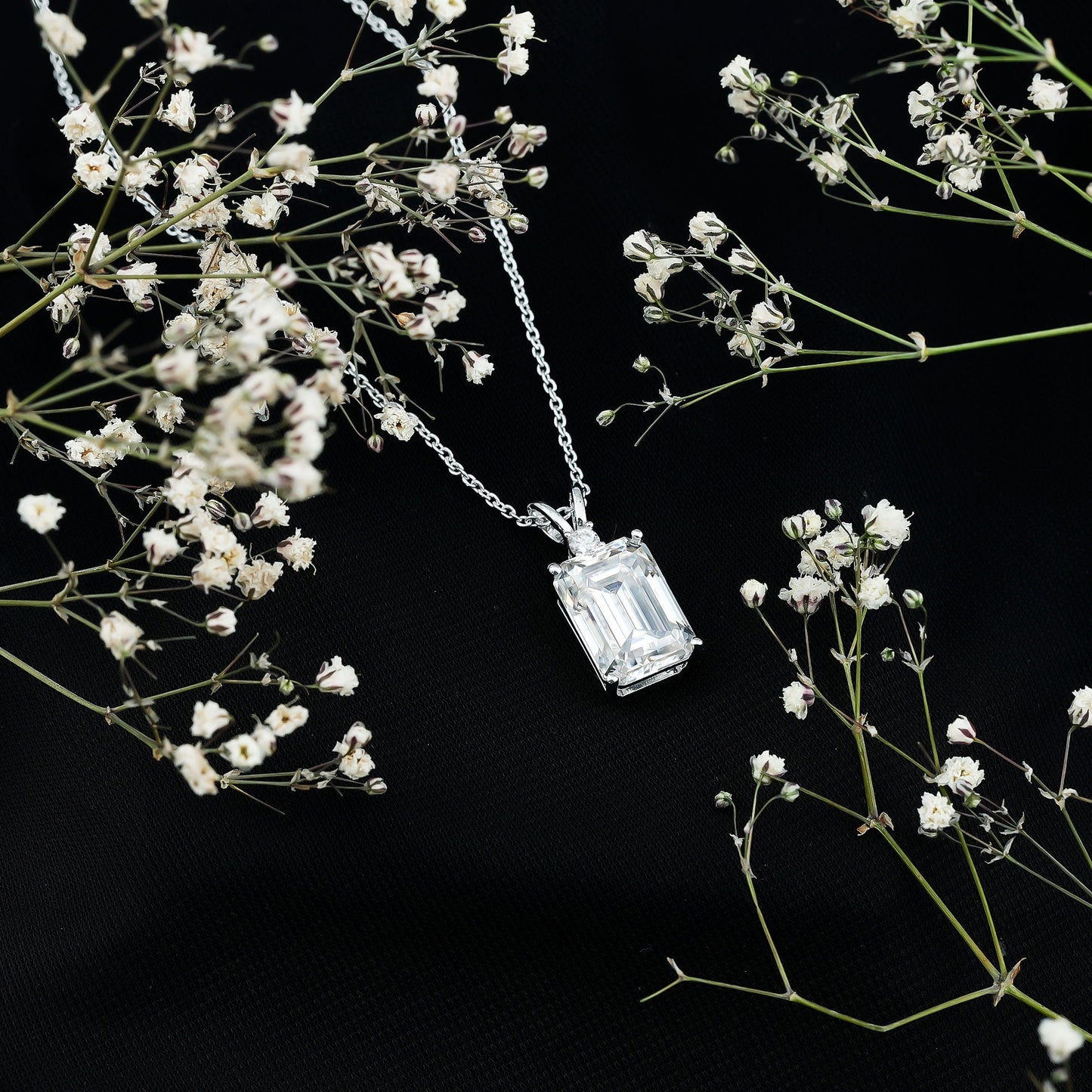 4.5 Carat Moissanite Emerald Cut Necklace With Silver Chain