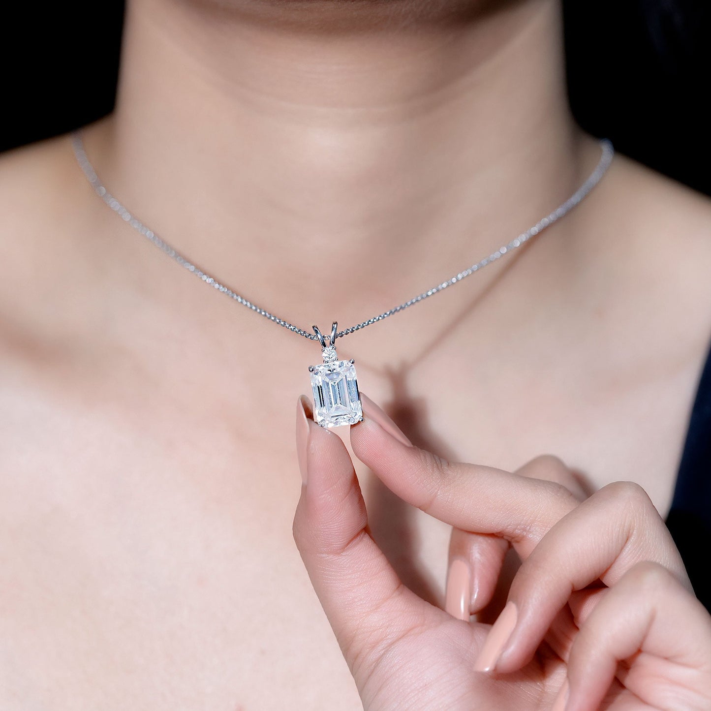4.5 Carat Moissanite Emerald Cut Necklace With Silver Chain