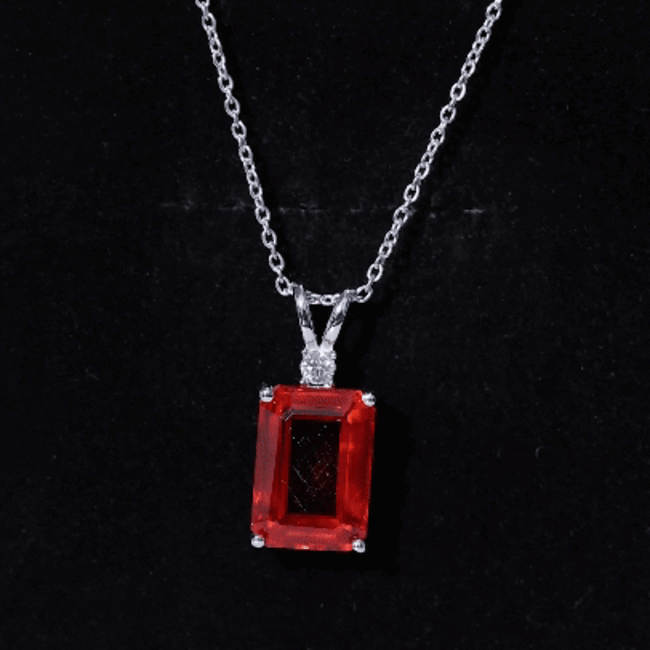 Certified 9 Carat Lab Grown Orange Sapphire Emerald Cut Necklace With Silver Chain