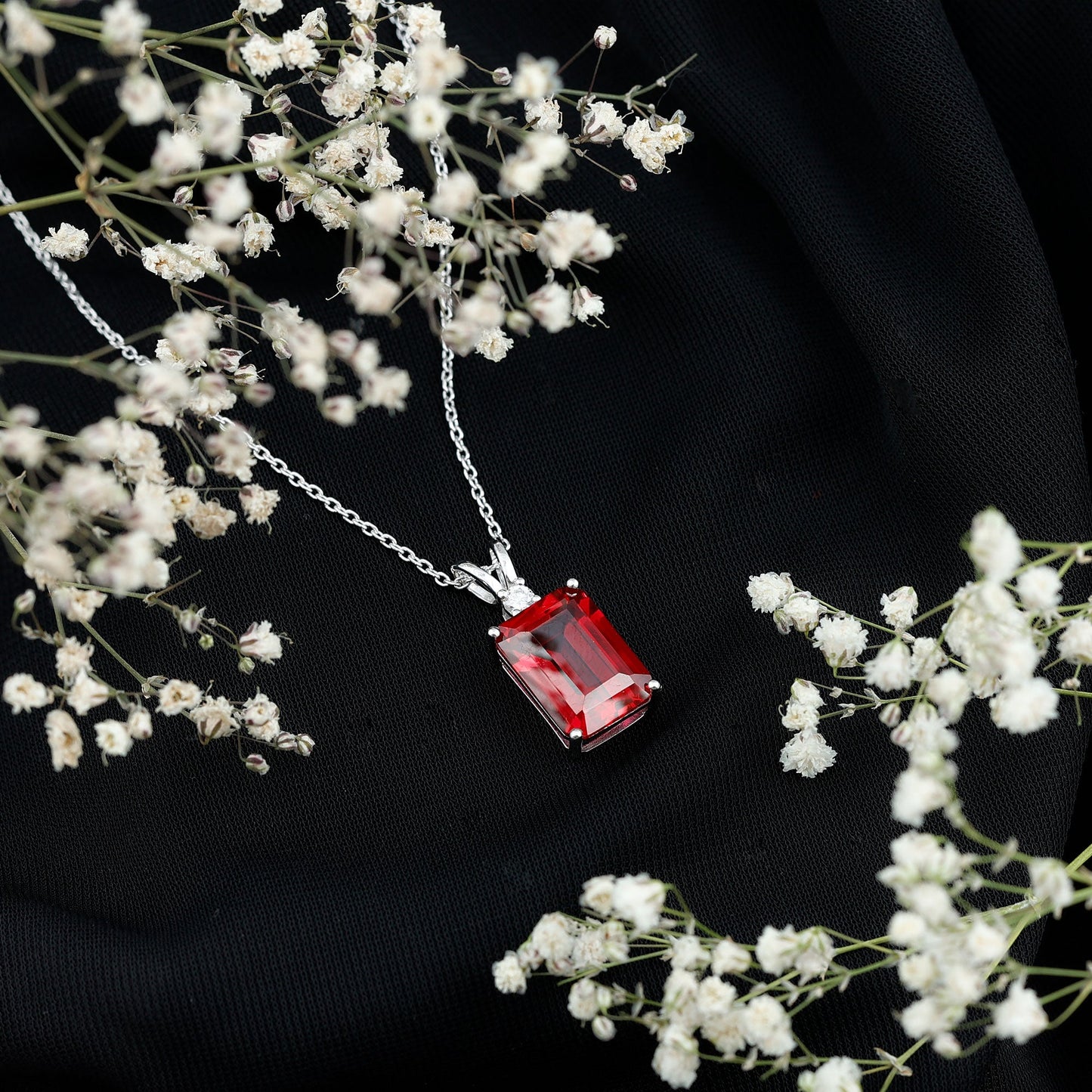 5 Carat Lab Grown Ruby Statement Pendant Necklace for Women