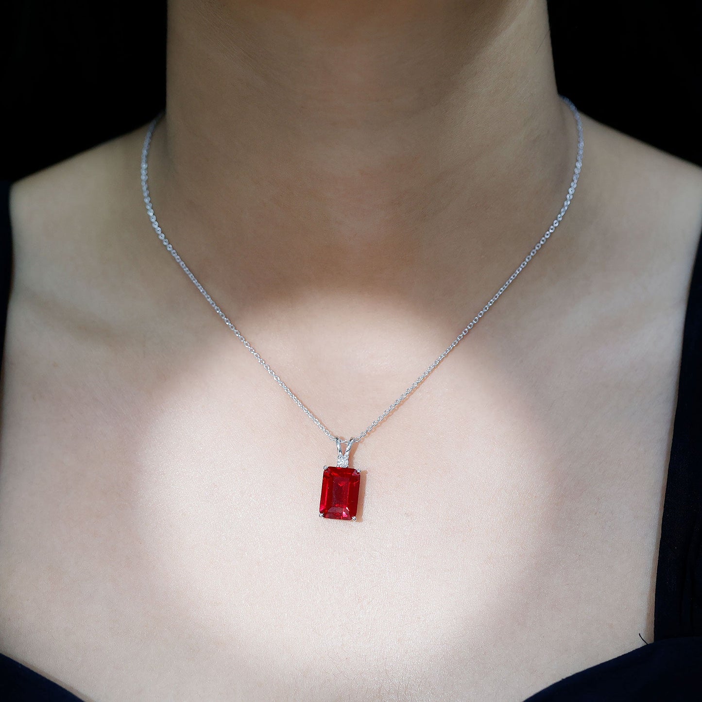 5 Carat Lab Grown Ruby Statement Pendant Necklace for Women