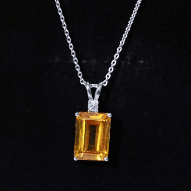 9 Carat Lab Grown Yellow Sapphire Emerald Cut Necklace With Silver Chain