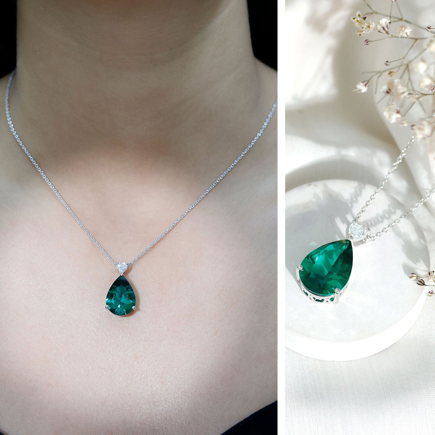 9 Carat Lab Grown Emerald Statement Necklace with Chain
