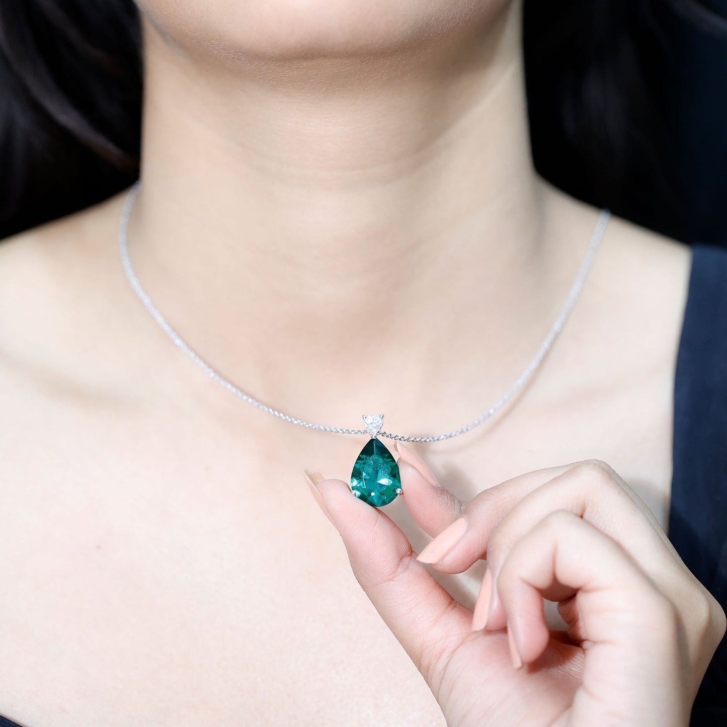 9 Carat Lab Grown Emerald Statement Necklace with Chain