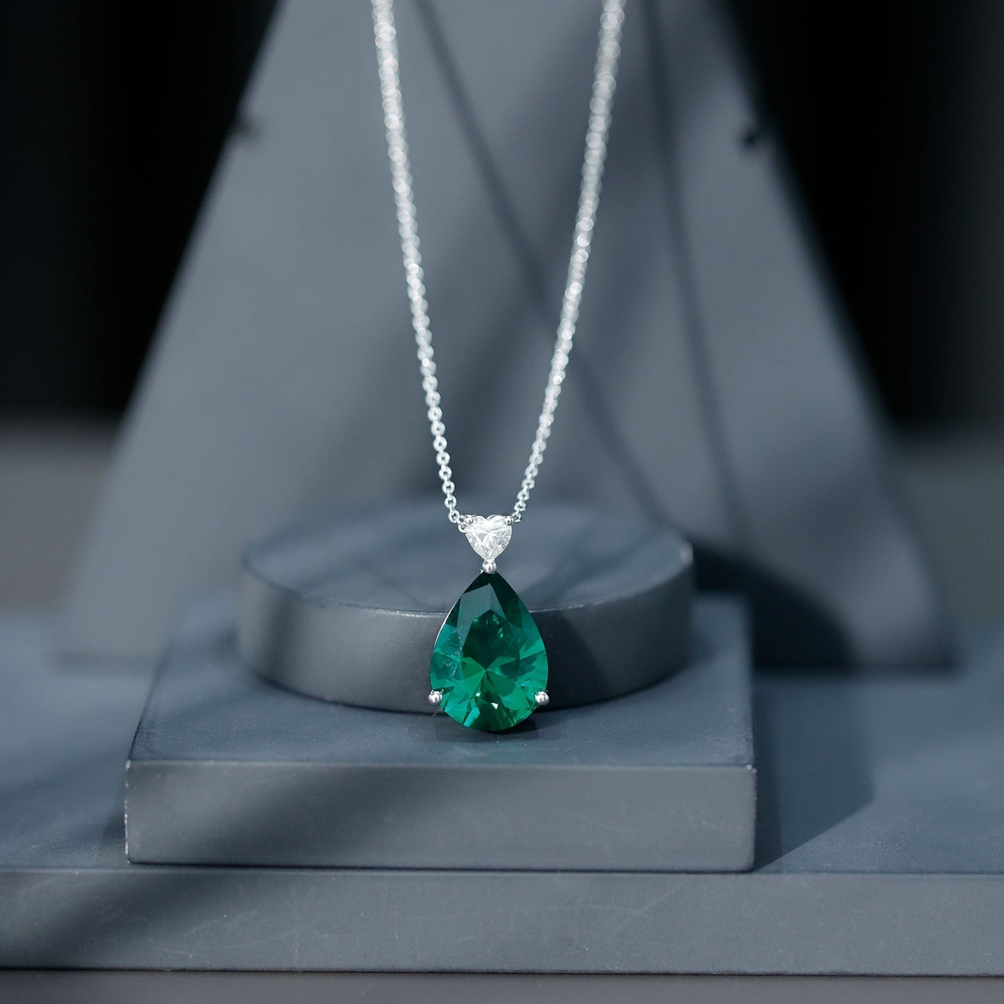 9 Carat Lab Grown Emerald Statement Necklace with Chain