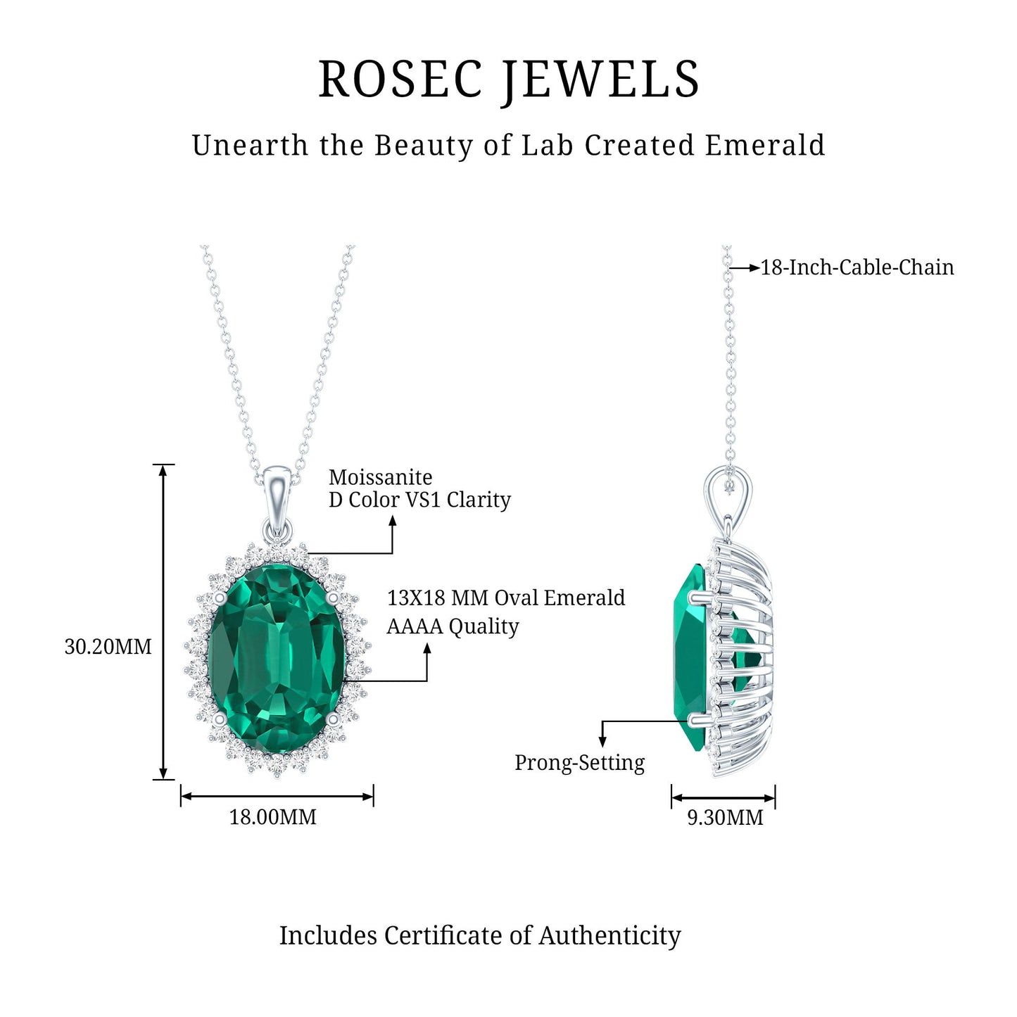AAAA Quality 14 Carat Lab Grown Emerald Statement Necklace With Silver Chain