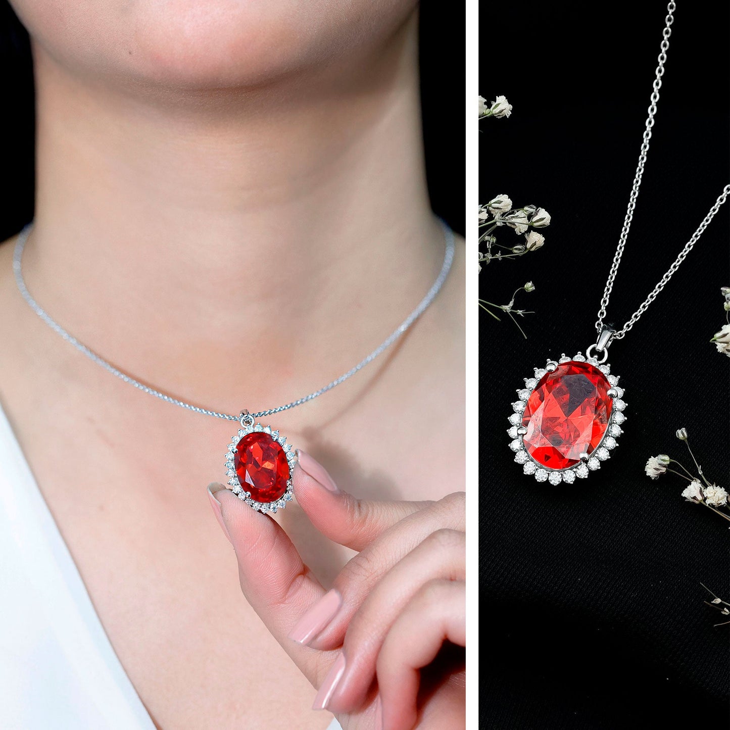 14 Carat Lab Grown Orange Sapphire Statement Necklace With Silver Chain