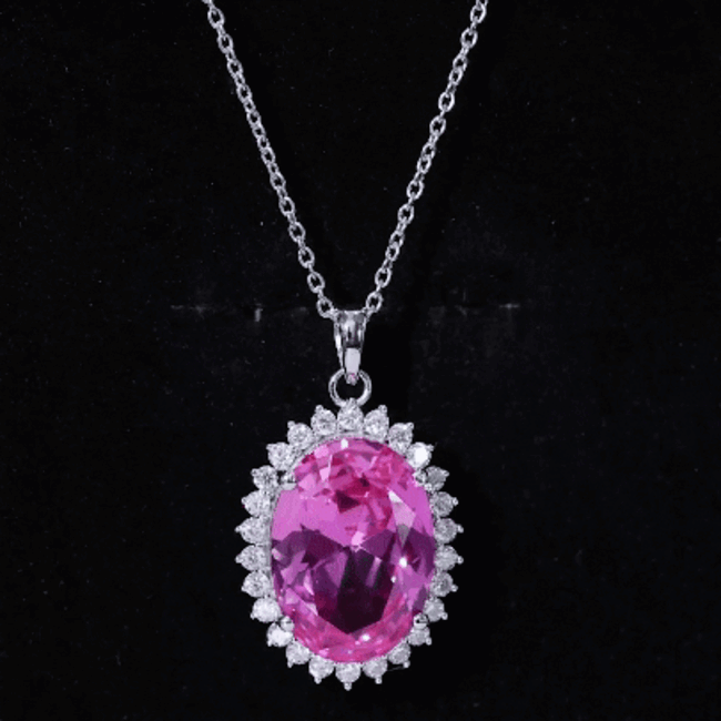 Certified 14 Carat Lab Pink Sapphire Elegant Bridal Necklace With Silver Chain