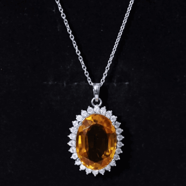 Certified 14 Carat Lab Grown Yellow Sapphire Cocktail Necklace With Silver Chain