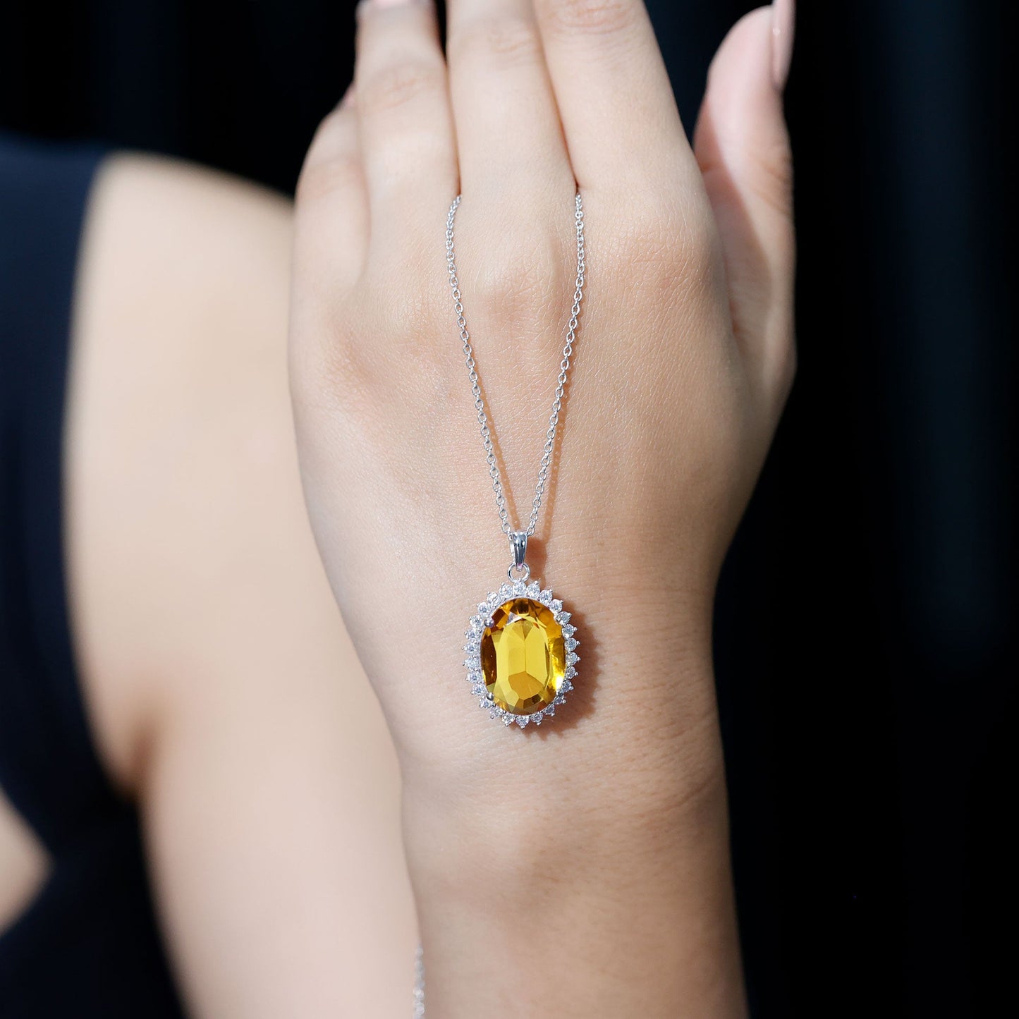 Certified 14 Carat Lab Grown Yellow Sapphire Cocktail Necklace With Silver Chain