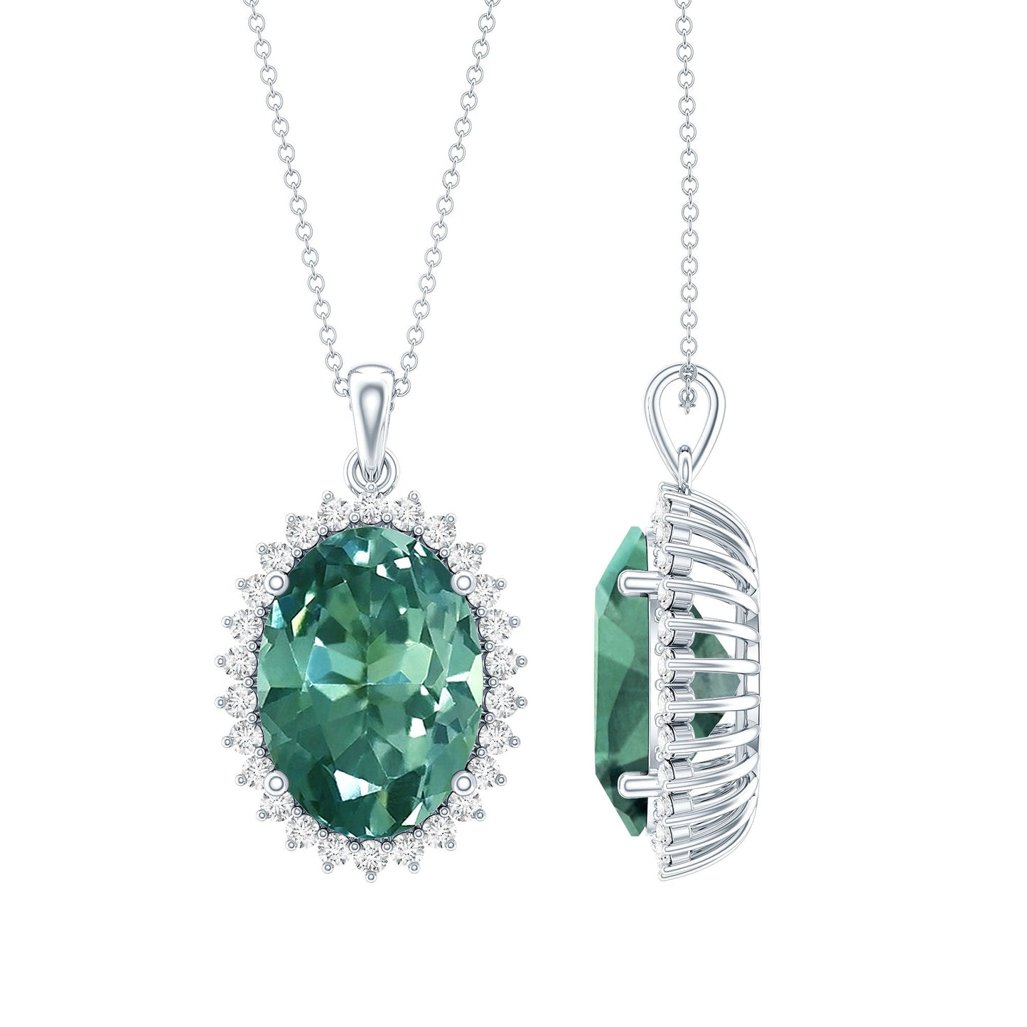 14 Carat Lab Grown Green Sapphire Statement Necklace with Silver Chain