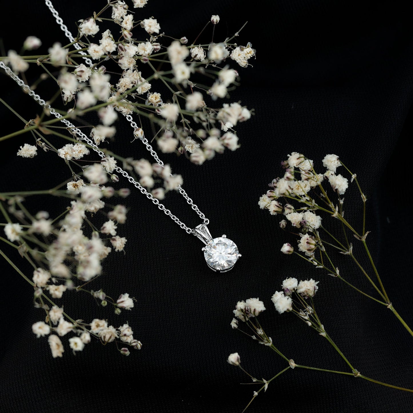 Certified 2 Carat Solitaire Moissanite Pendant Necklace with Silver Chain