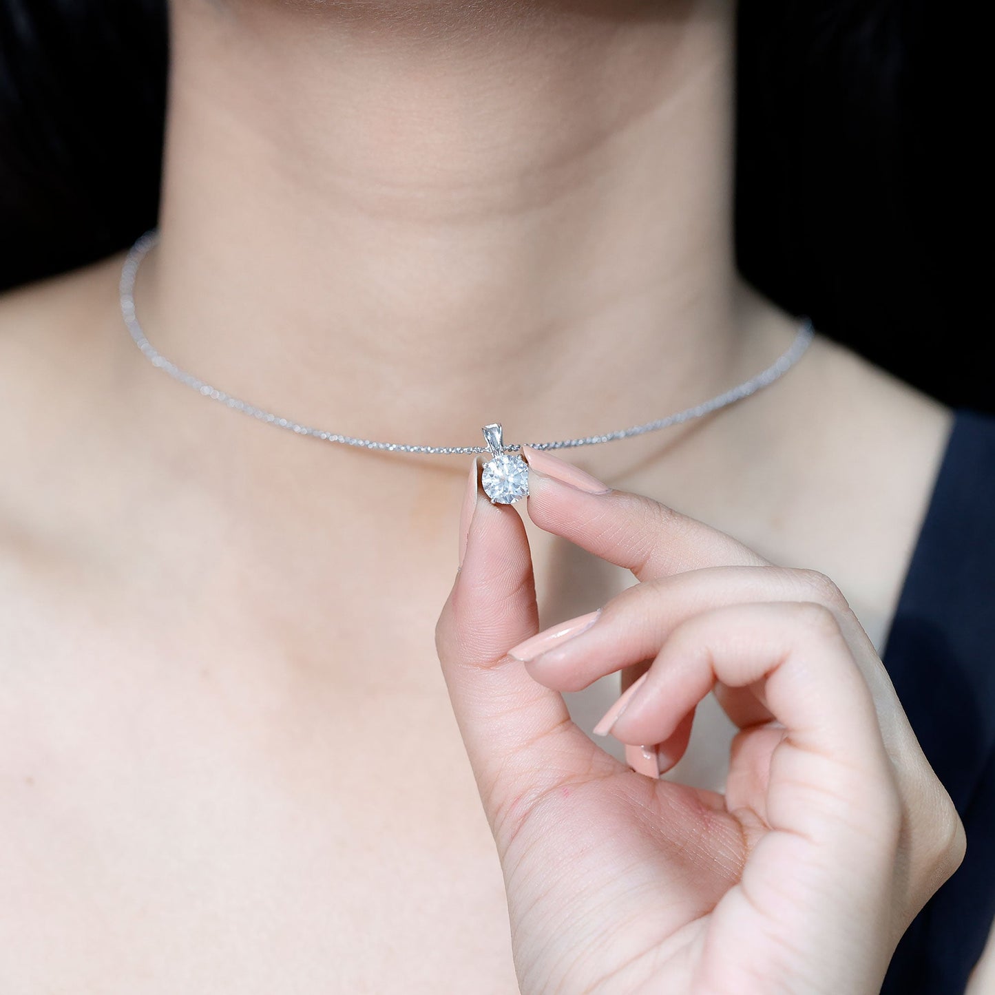 Certified 2 Carat Solitaire Moissanite Pendant Necklace with Silver Chain