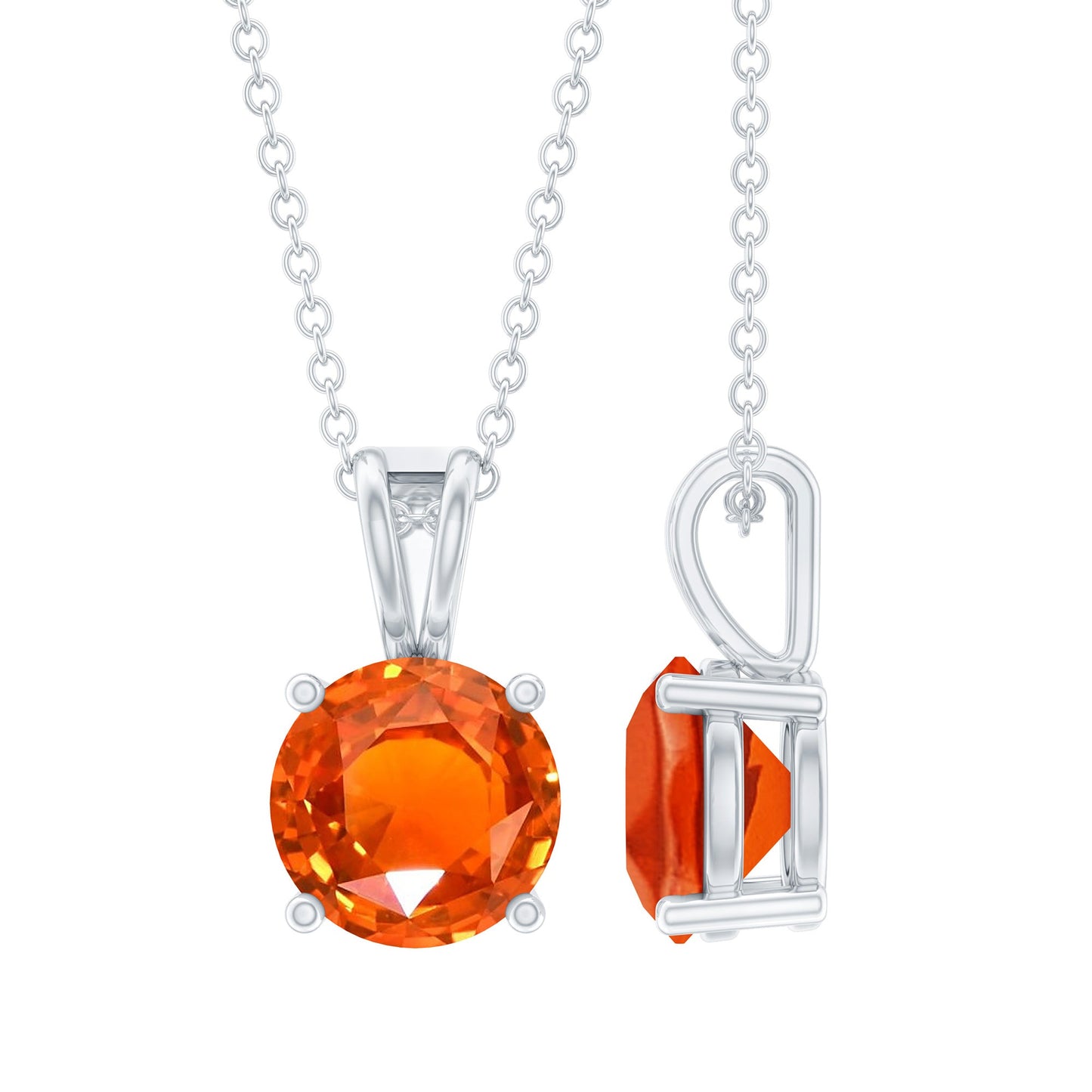 Lab Grown Orange Sapphire 2.25 Carat Necklace With Silver Chain