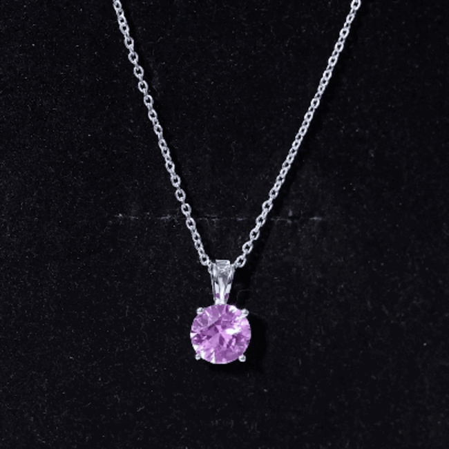 2 Carat Lab Grown Pink Sapphire Solitaire Necklace with Silver Chain